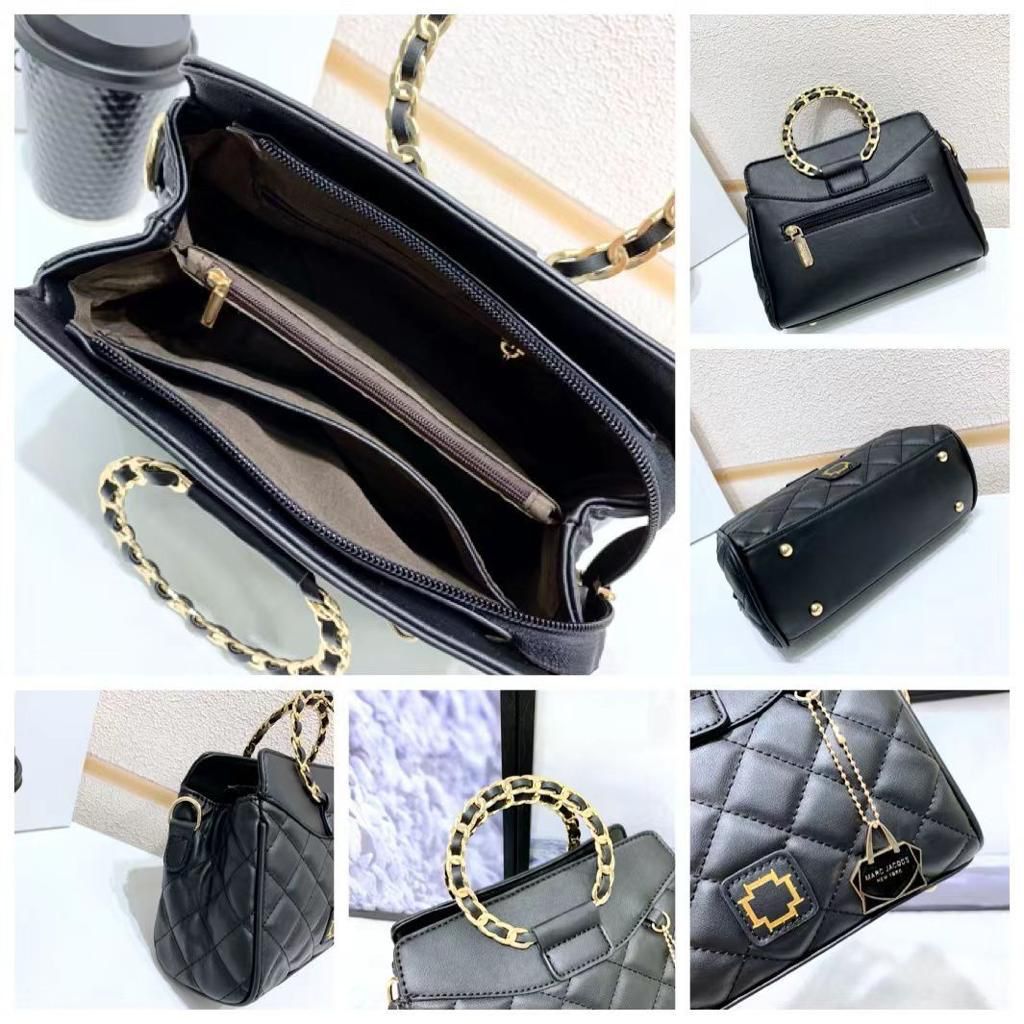 Elegant Black Quilted Handbag with Chain Handle Detail