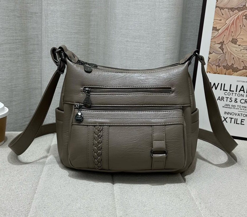 Stylish and Functional Crossbody Bag - Taupe Elegance with Organized Design