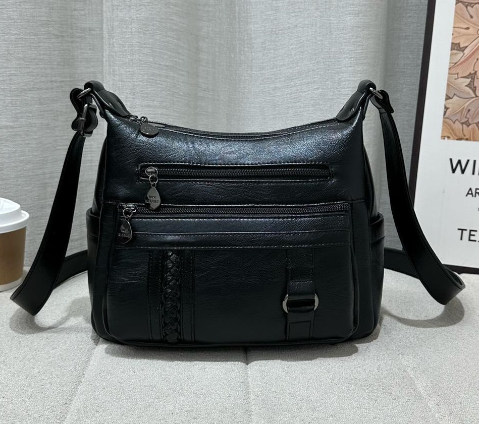 Classic Black Crossbody Bag - Versatile Style and Practical Organization